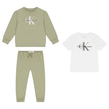 Baby Boys Green & White Tracksuit 3-Piece Set
