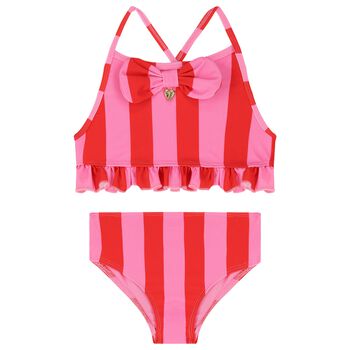 Girls Pink & Red Striped Bikini