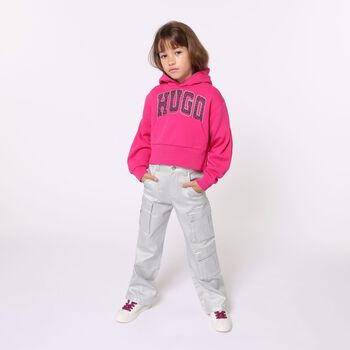 Girls Pink Logo Hooded Top