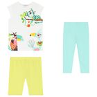 Girls White & Green Leggings Set, 2, hi-res