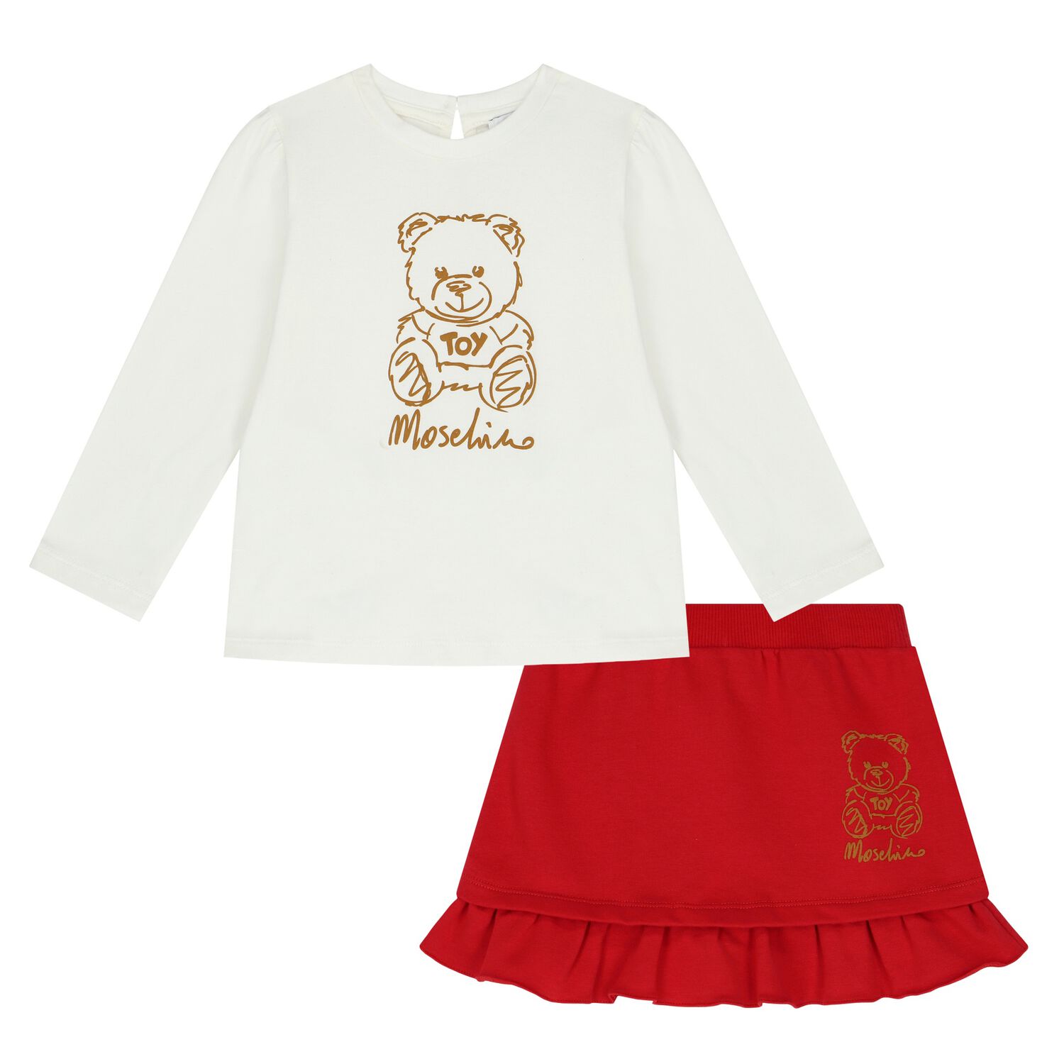 Younger Girls Ivory & Red Teddy Bear Skirt Set, 1, hi-res