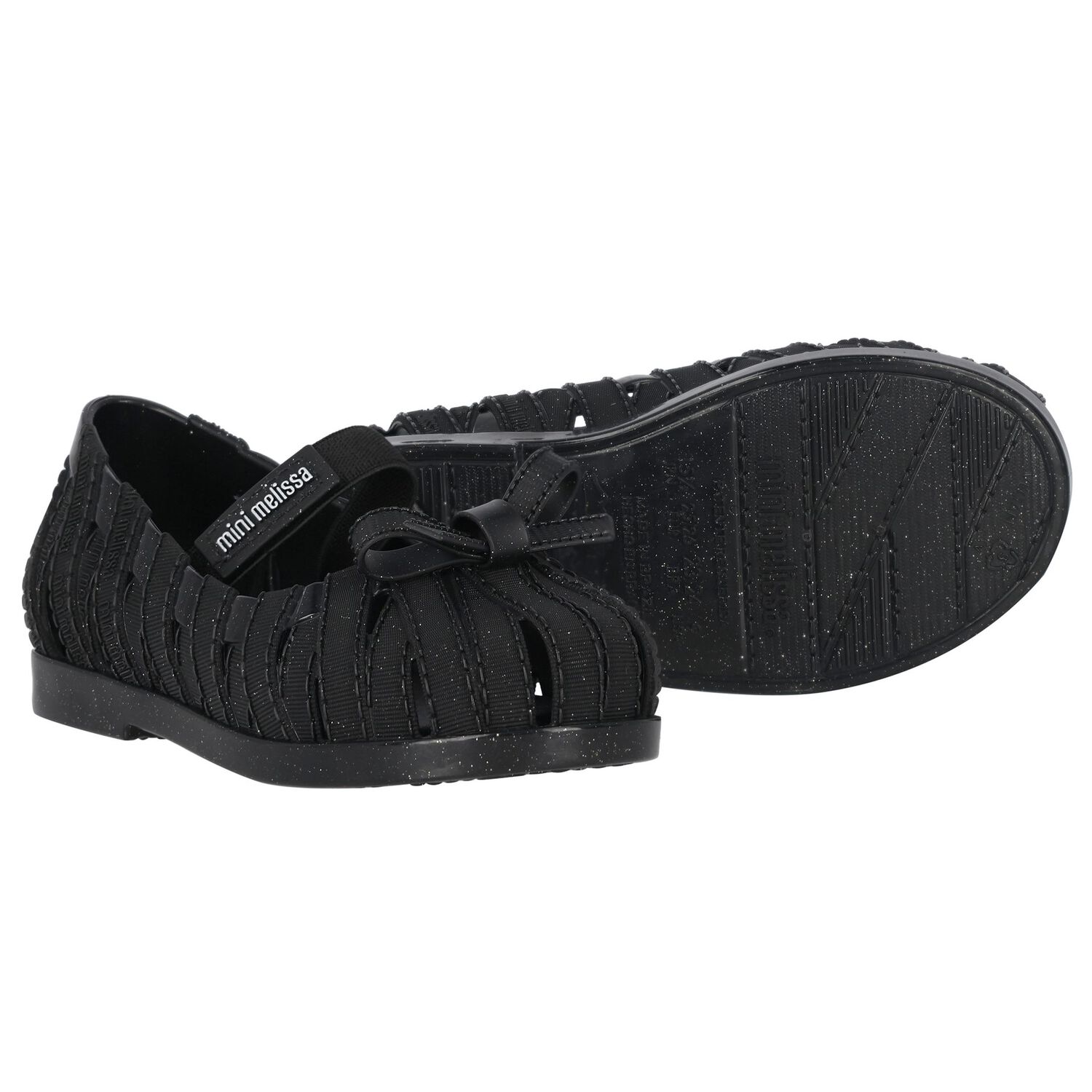 Younger Girls Black Bow Shoes, 1, hi-res