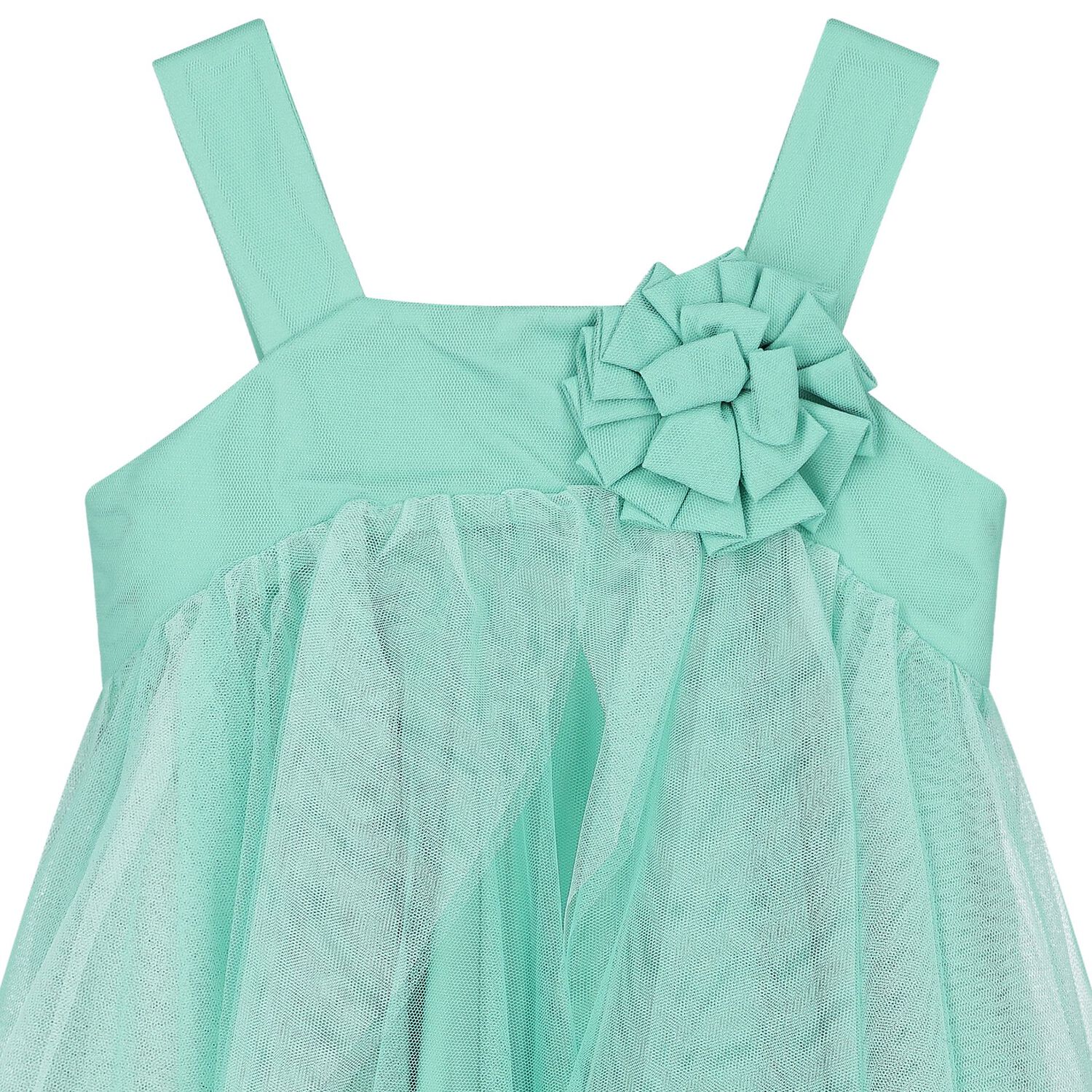 Girls Blue Flower Tulle Dress, 2, hi-res