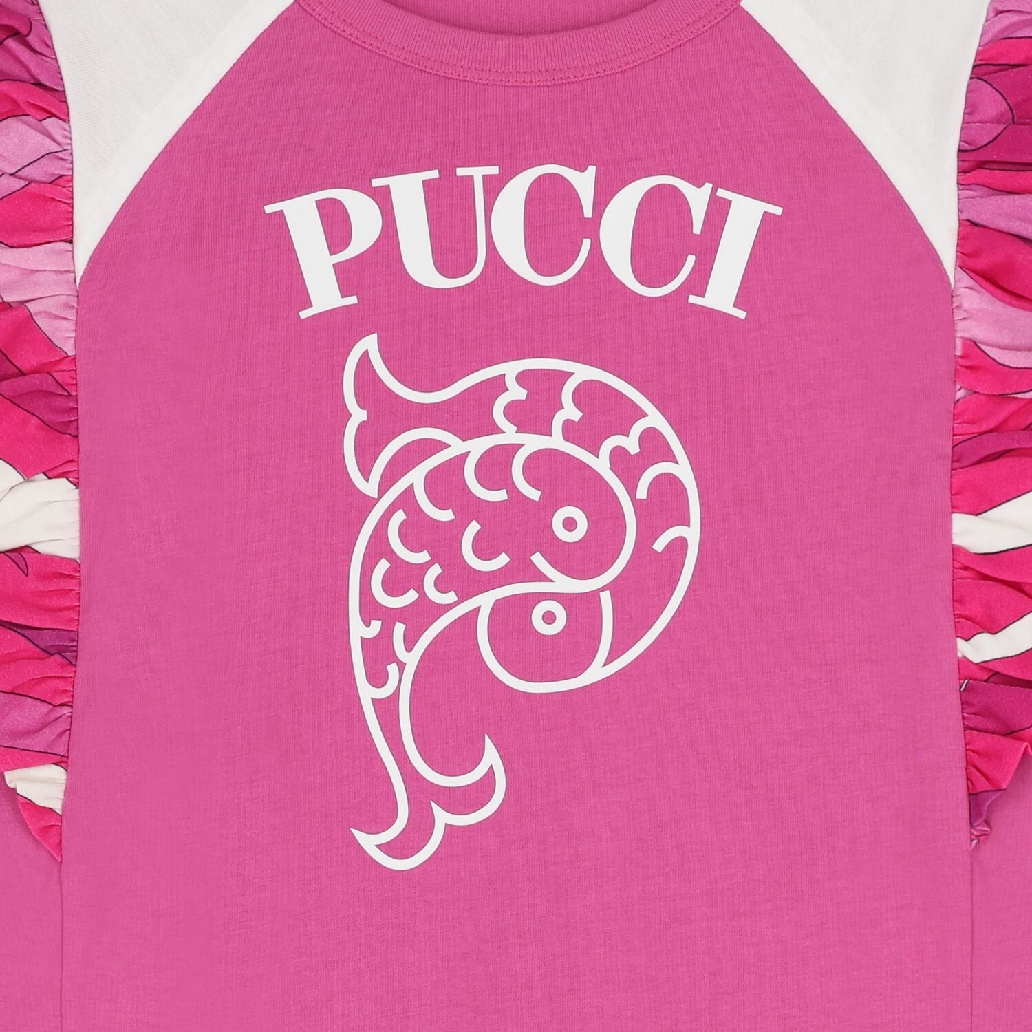 Girls Pink & White Logo Ruffled Dress, 2, hi-res