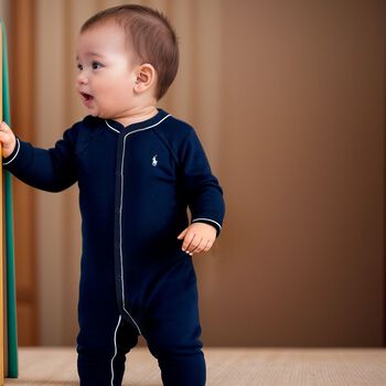 Baby Boys Navy Logo Babygrow