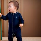 Baby Boys Navy Logo Babygrow, 1, hi-res