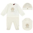 Ivory & Gold Logo Babygrow Set, 1, hi-res