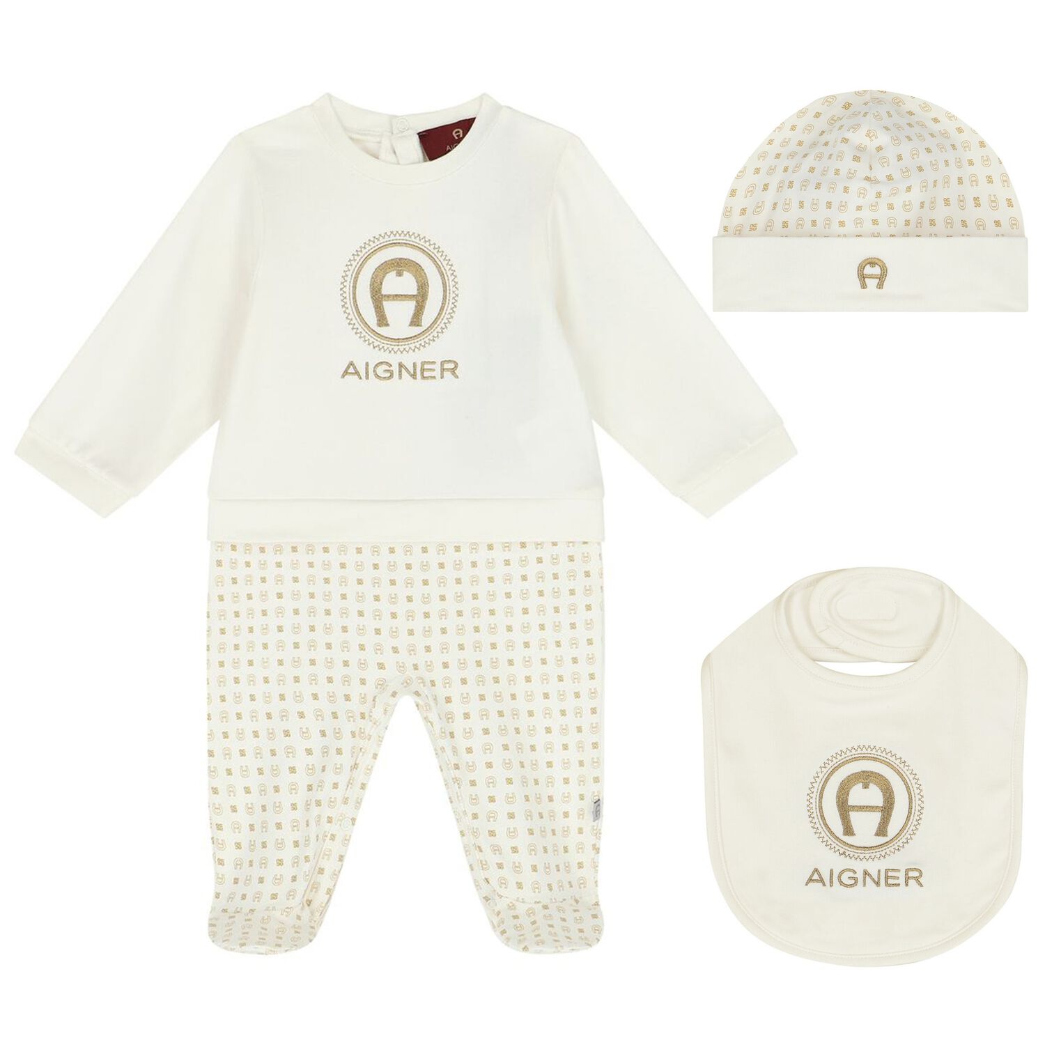 Ivory & Gold Logo Babygrow Set, 1, hi-res