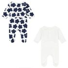 White & Navy Boke Flower Babygrows ( 2 Pack ), 1, hi-res