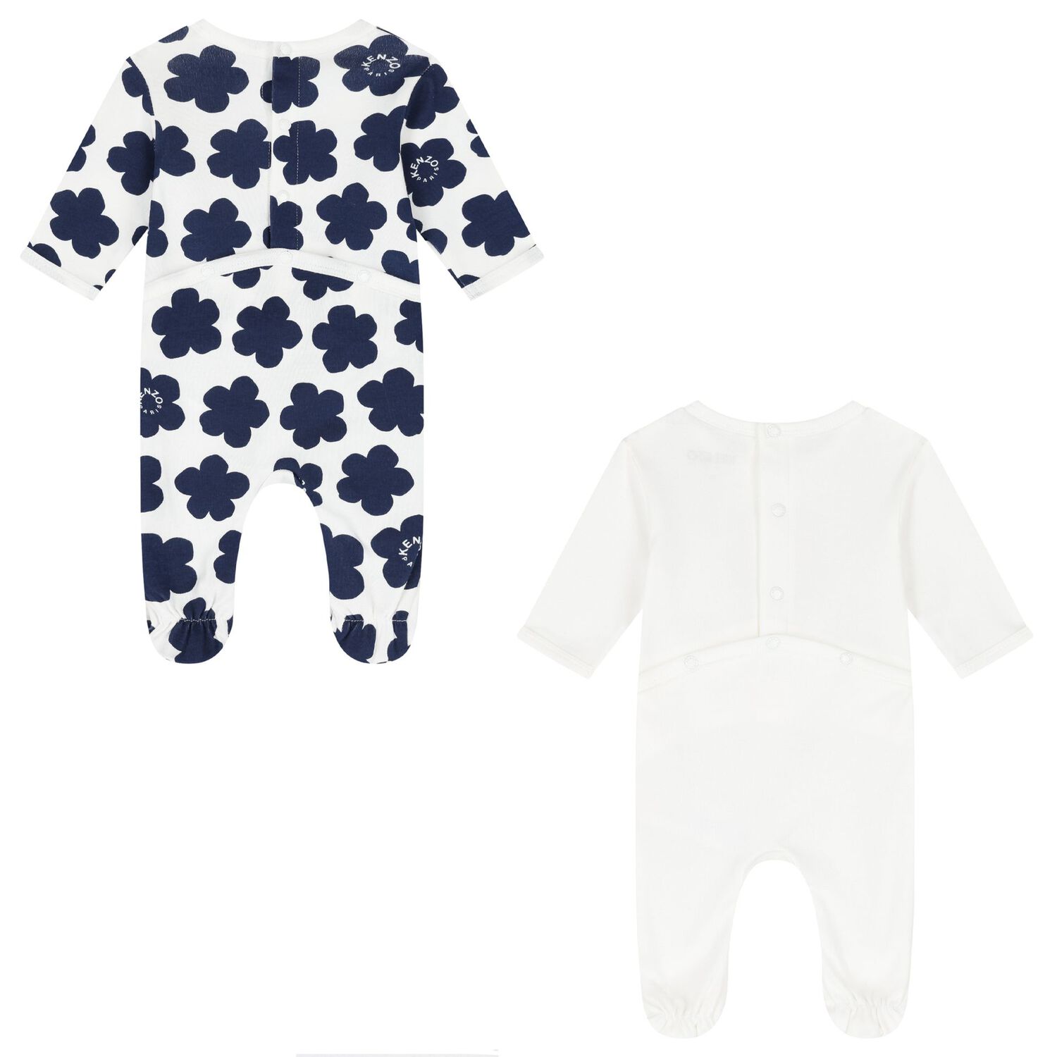 White & Navy Boke Flower Babygrows ( 2 Pack ), 1, hi-res