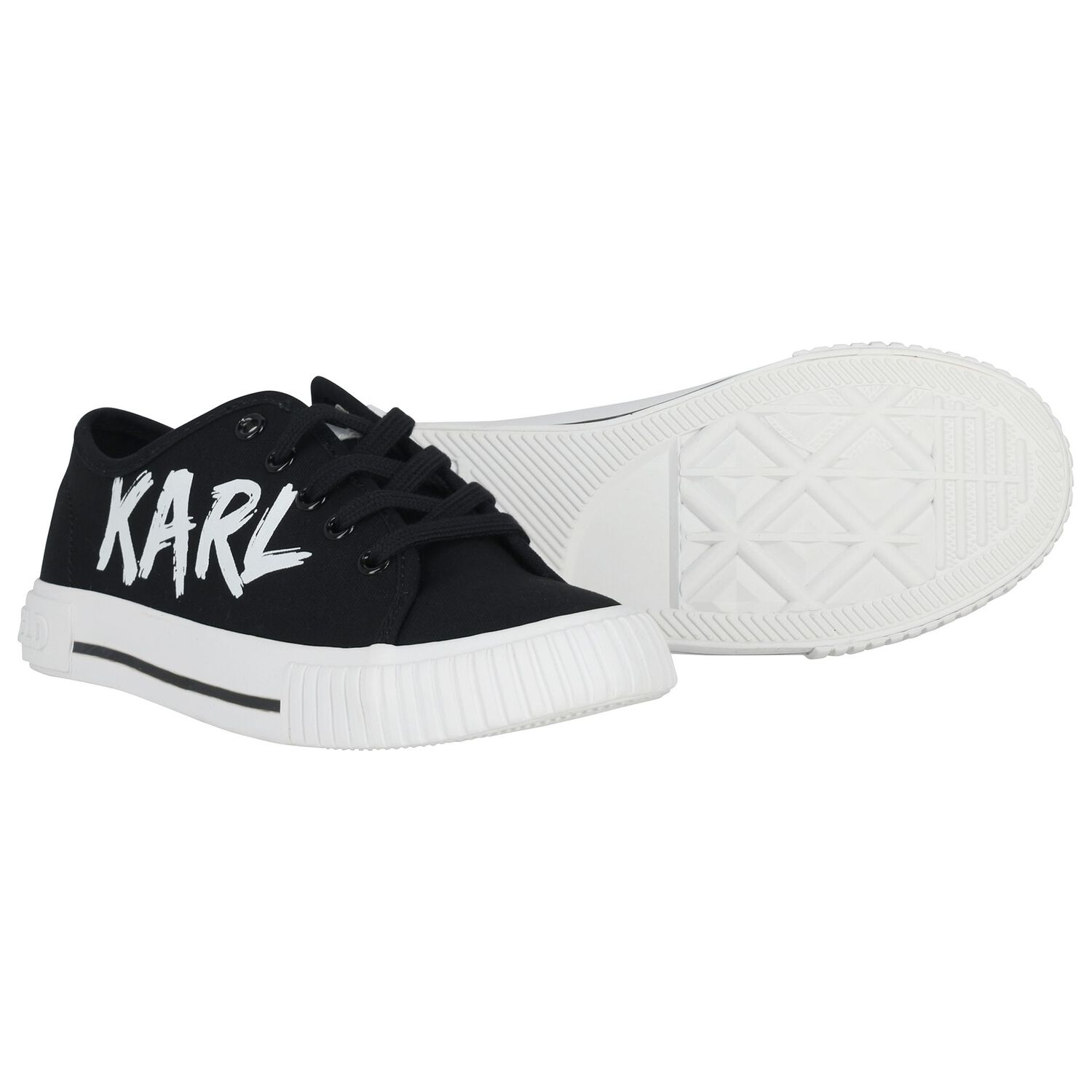 Boys Black & White Logo Trainers, 1, hi-res
