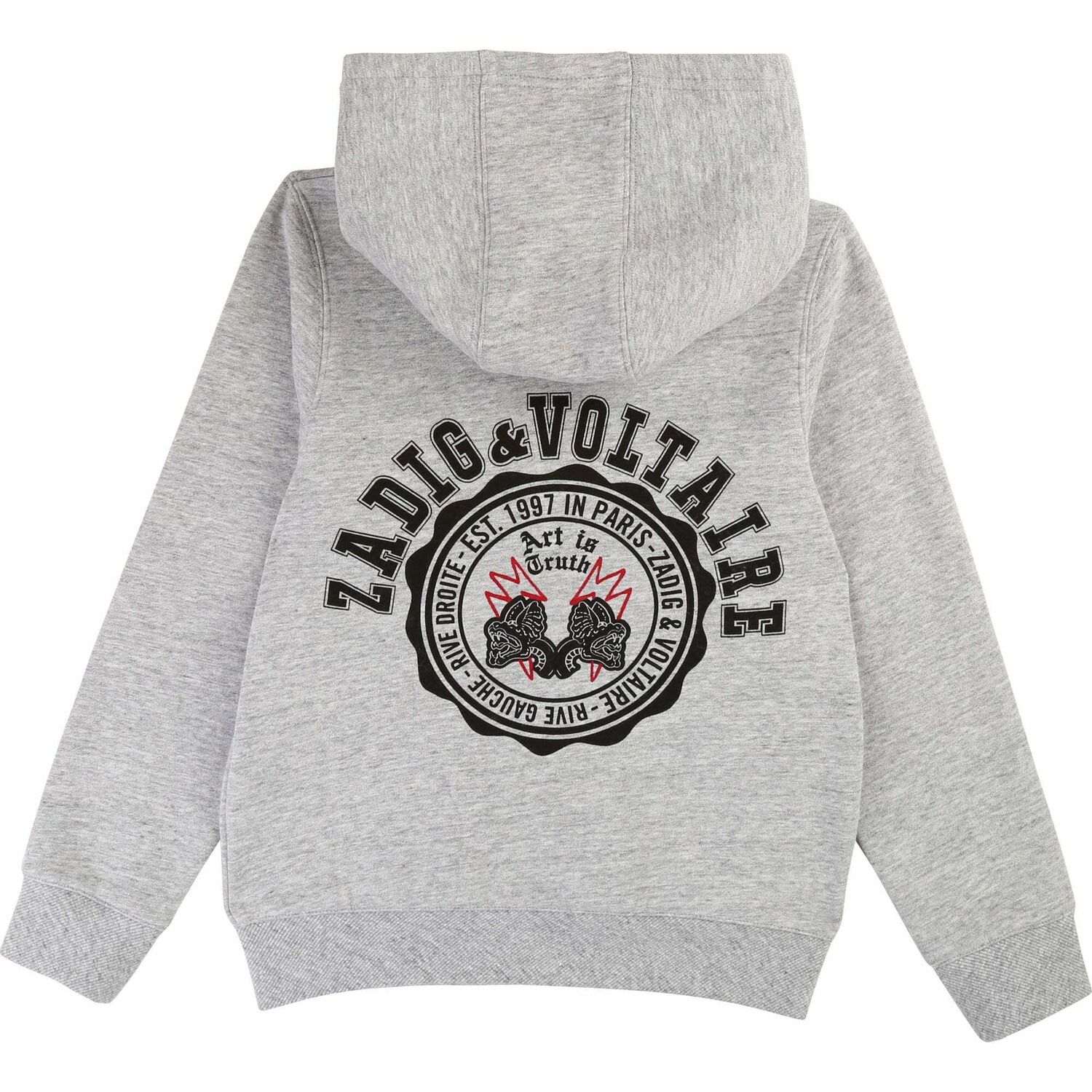 Boys Grey Logo Hooded Top, 1, hi-res