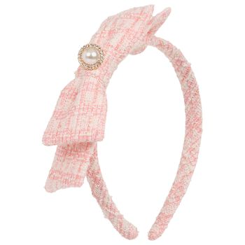 Girls Pink Tweed Bow Headband