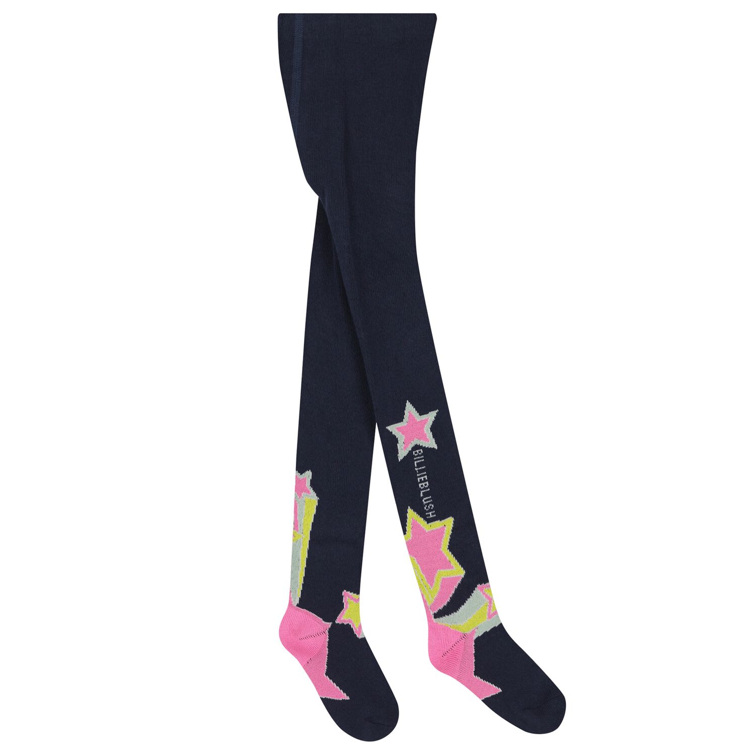 Girls Navy Blue Star Tights, 2, hi-res