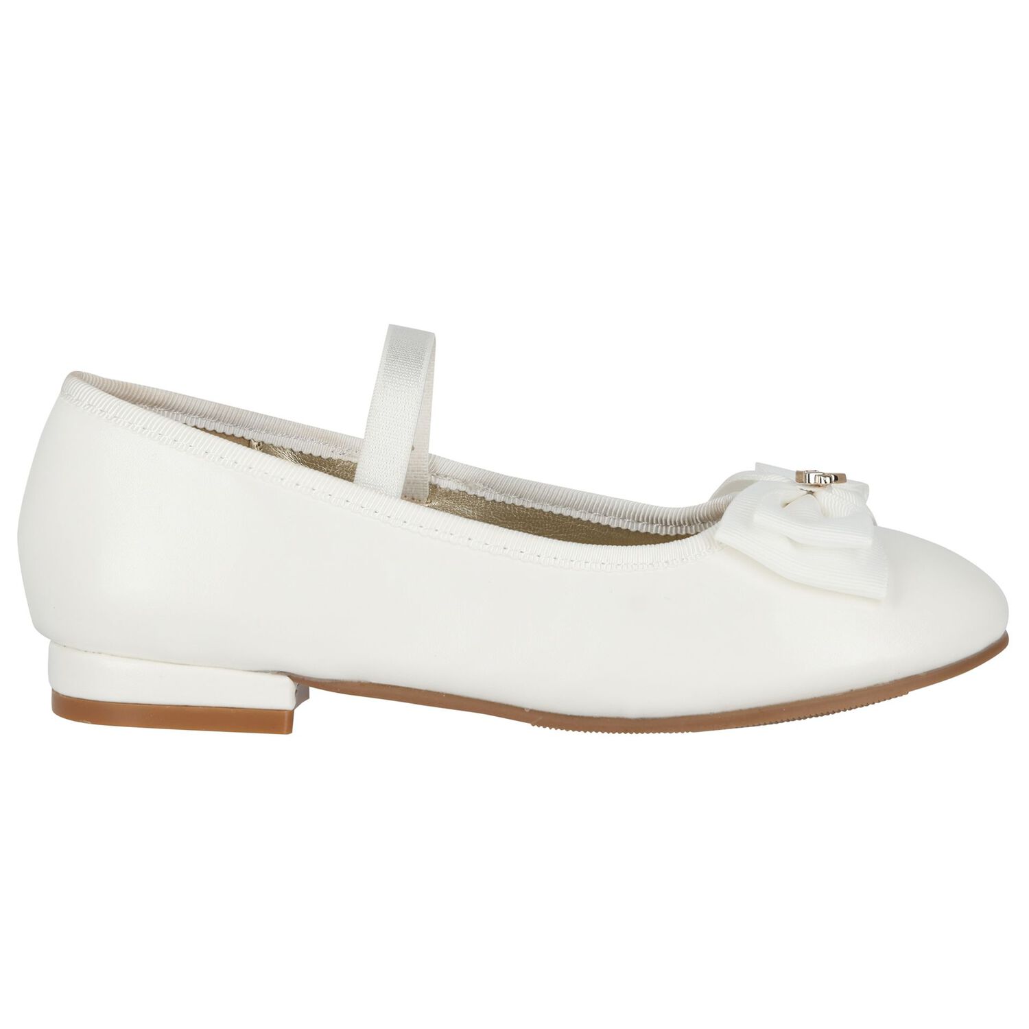 Girls White Bow Leather Shoes, 2, hi-res