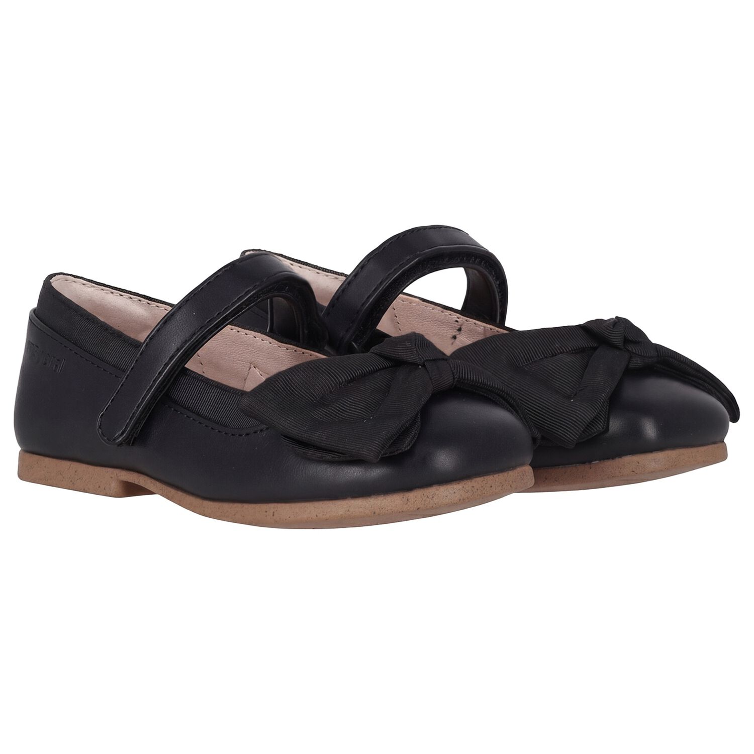 Younger Girls Black Flower Shoes, 1, hi-res