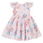 Younger Girls Pink Florals & Bows Dress, 1, hi-res