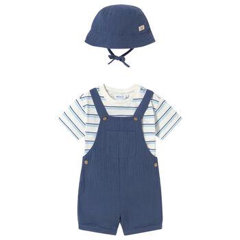 Younger Boys Navy Blue Dungaree & Hat Set (3 Piece) 