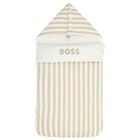 Baby Boys White & Beige Striped Logo Nest, 1, hi-res