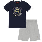 Boys Navy & Grey Logo Pyjamas, 2, hi-res