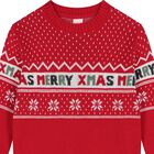 Girls Red Knitted Christmas Sweatshirt, 1, hi-res