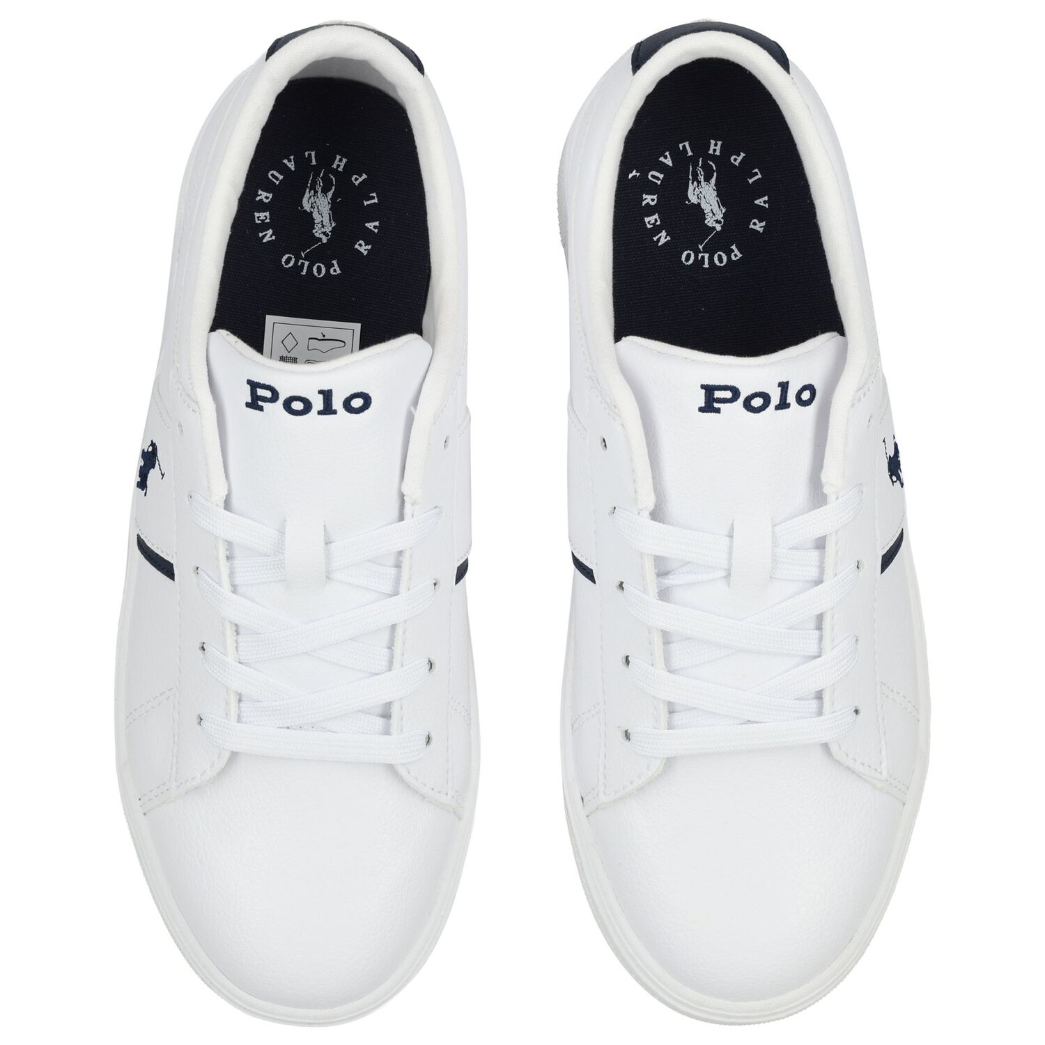 Boys White & Navy Blue Logo Trainers, 1, hi-res