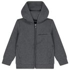 Boys Grey Logo Hooded Zip Up Top, 1, hi-res