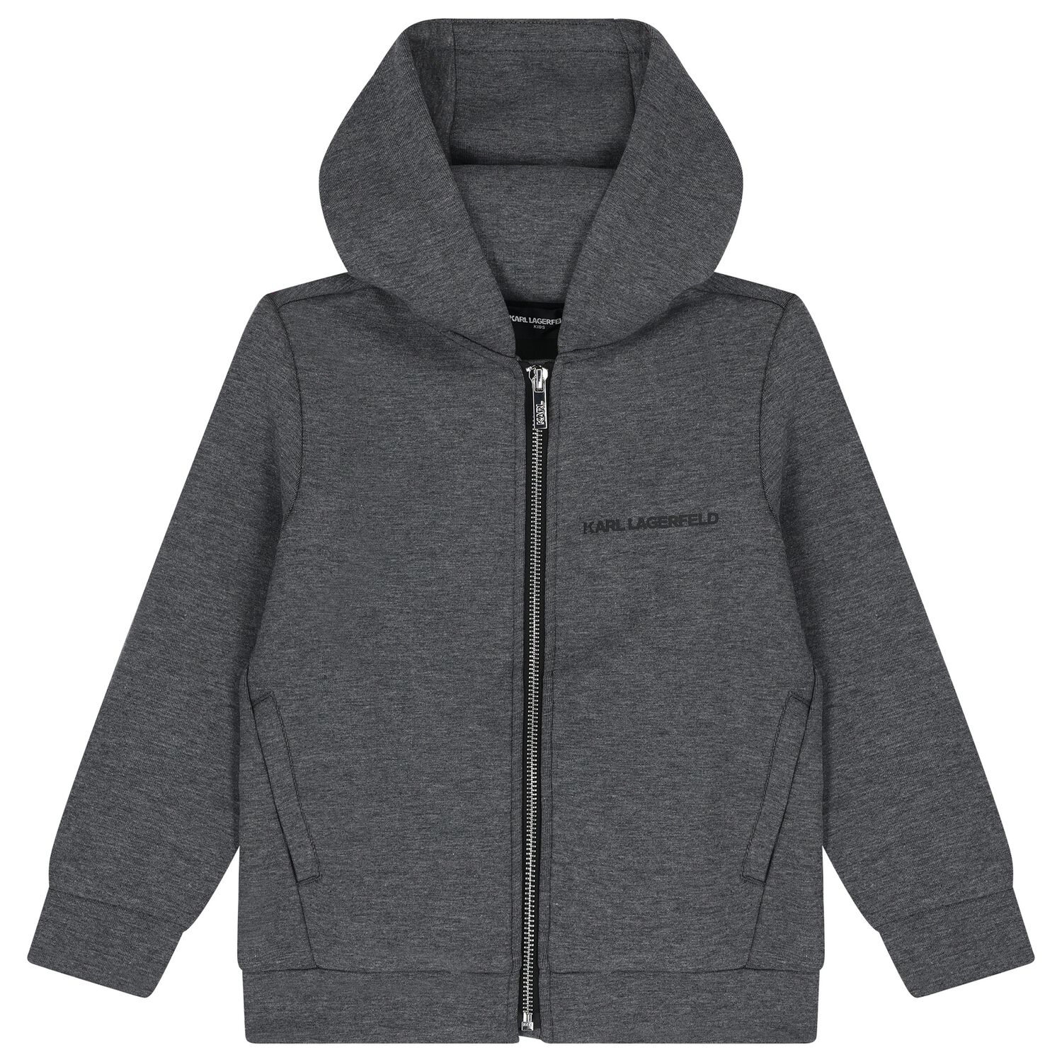 Boys Grey Logo Hooded Zip Up Top, 1, hi-res