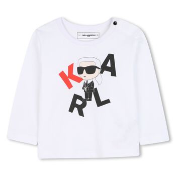 Younger Boys White Ikonik Karl Long Sleeve Top