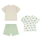 Younger Boys Beige, Ivory & Green Shorts Set, 3, hi-res