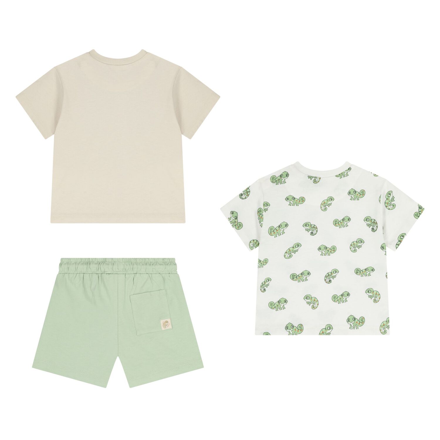 Younger Boys Beige, Ivory & Green Shorts Set, 3, hi-res