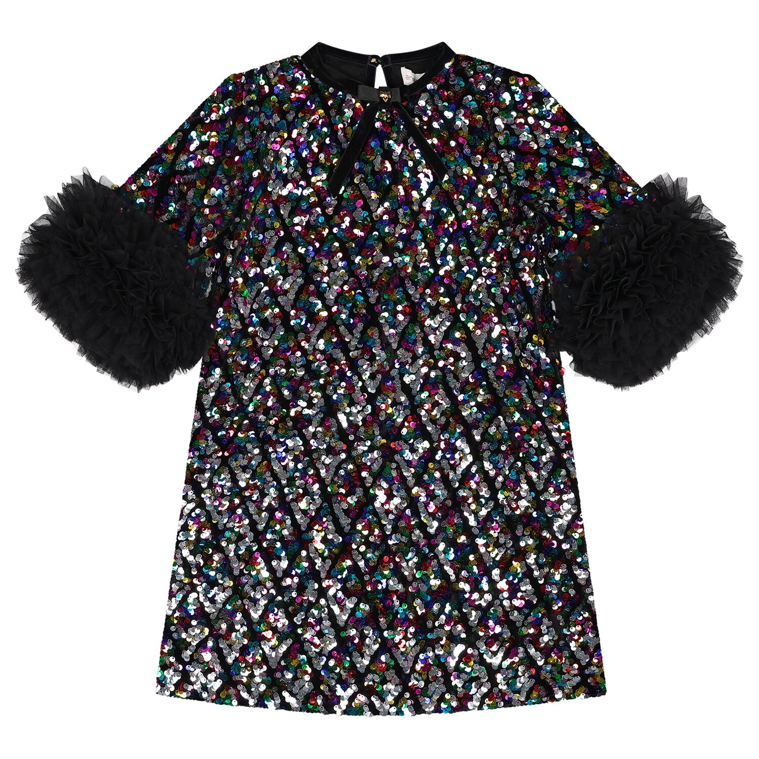 Girls Black Sequin & Ruffled Tulle Meryl Dress, 1, hi-res