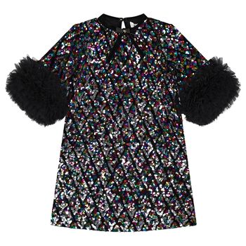 Girls Black Sequin & Ruffled Tulle Meryl Dress