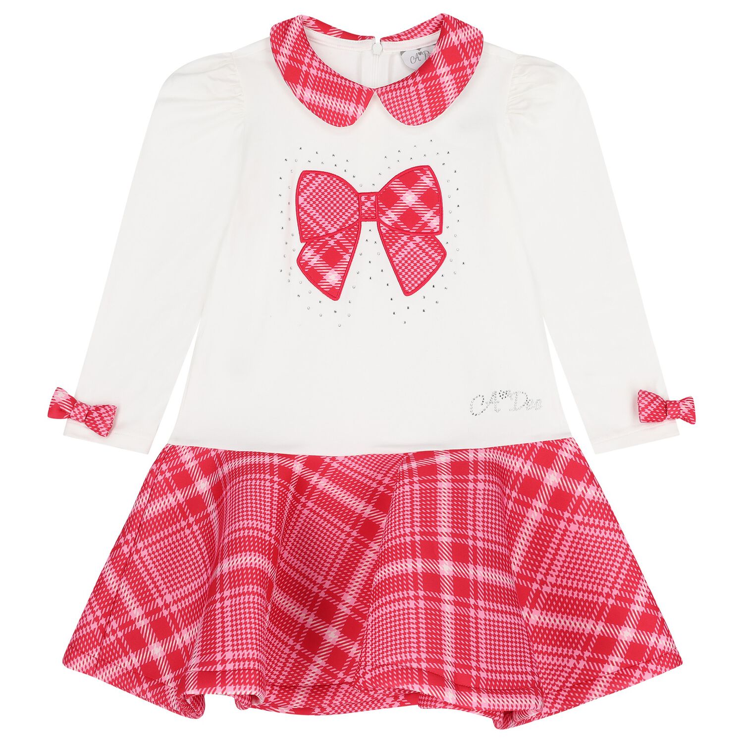 Girls Ivory & Red Bow Dress, 1, hi-res
