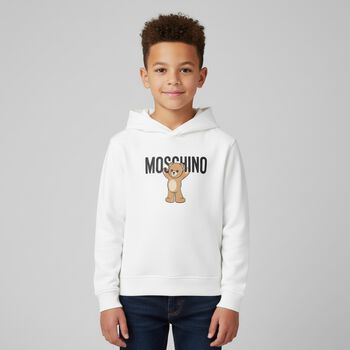 White Teddy Bear Logo Hooded Top