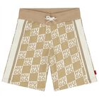 Boys Beige & White Check Logo Shorts, 1, hi-res