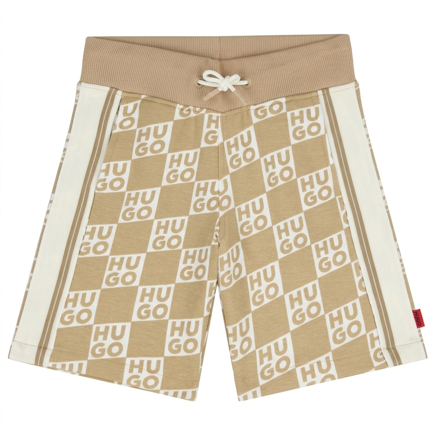 Boys Beige & White Check Logo Shorts, 1, hi-res