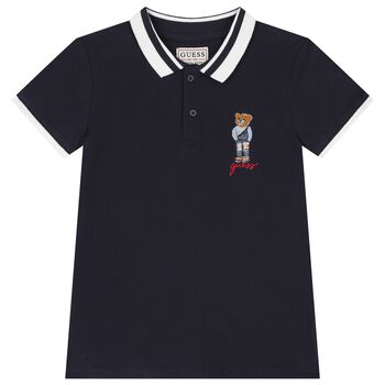 Boys Navy Blue Teddy Bear Polo Shirt