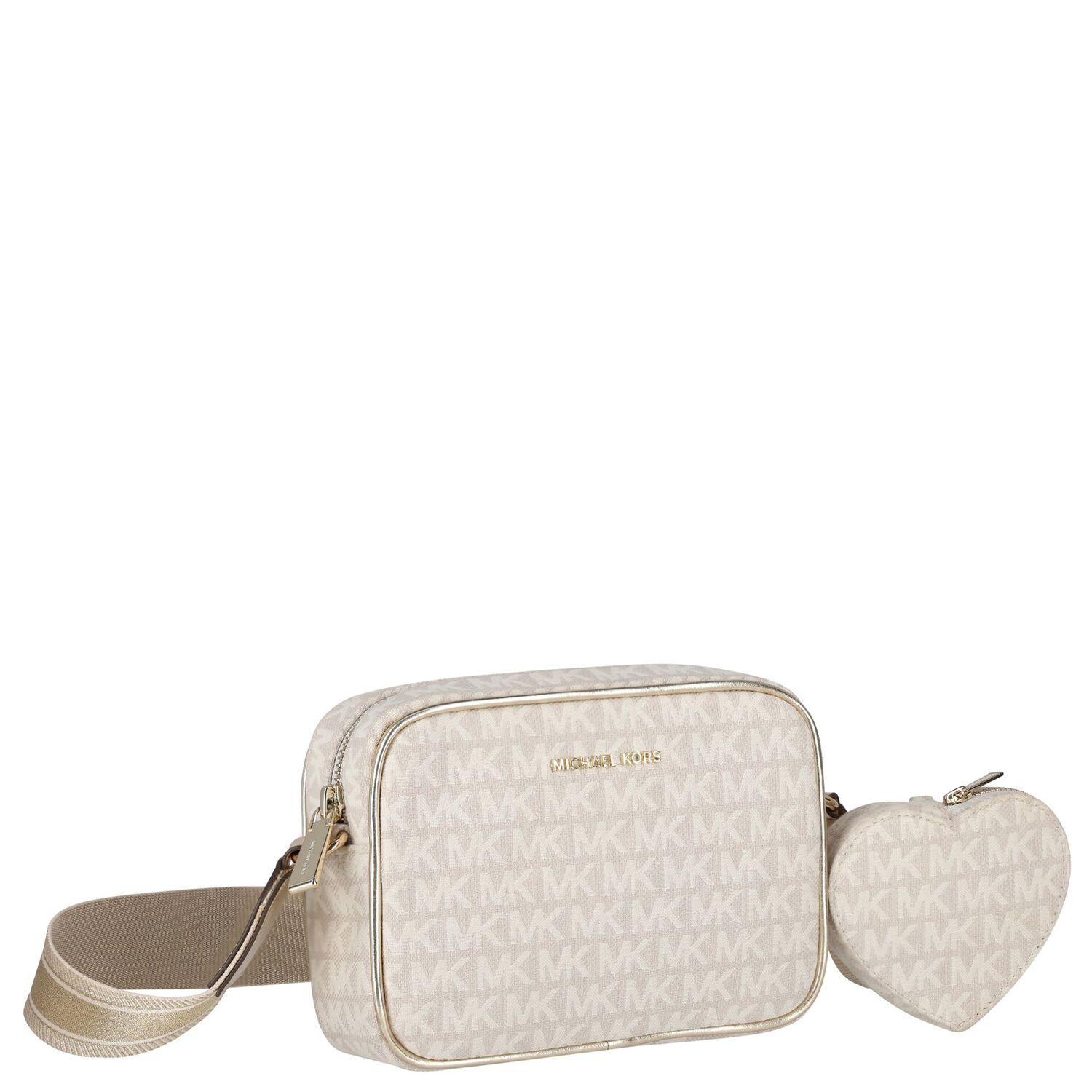 Girls Ivory & Gold Logo Shoulder Bag, 1, hi-res