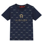 Younger Boys Navy Logo T-Shirt, 1, hi-res