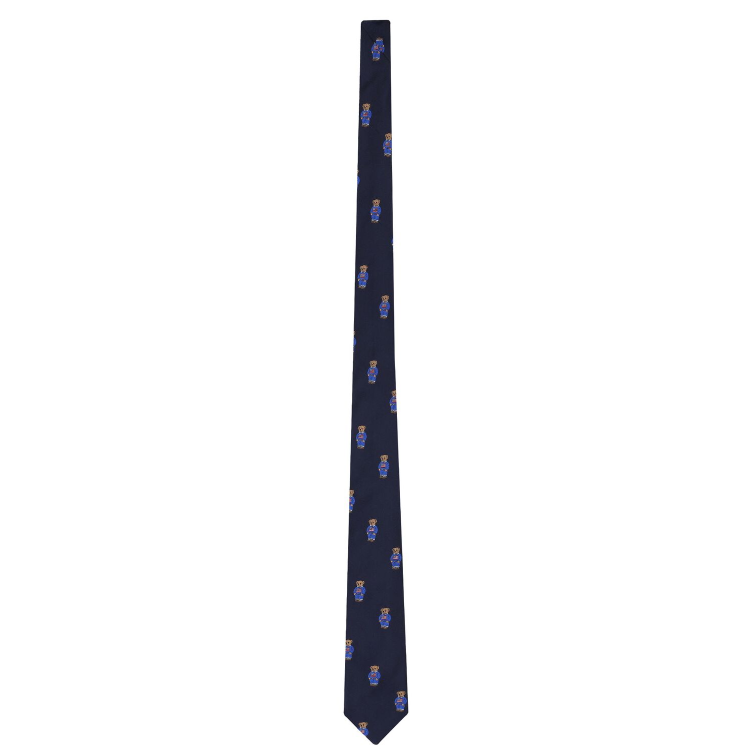 Boys Navy Blue Polo Bear Logo Tie, 1, hi-res