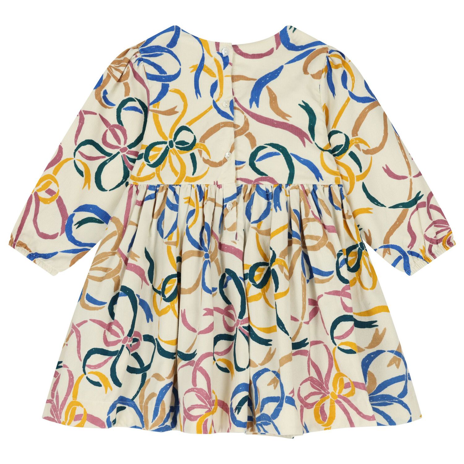 Younger Girls Beige Bow Dress, 1, hi-res