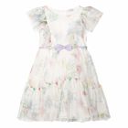 Girls White Printed Tulle Dress, 1, hi-res