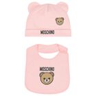 Baby Girls Pink Teddy Bear Logo Hat & Bib Gift Set, 5, hi-res