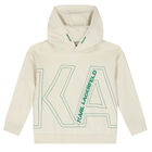 Boys Ivory Logo Hooded Top, 1, hi-res