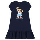 Girls Navy Blue Polo Bear Dress, 1, hi-res