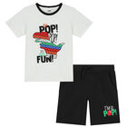 Boys White & Black Dinosaur Shorts Set, 1, hi-res