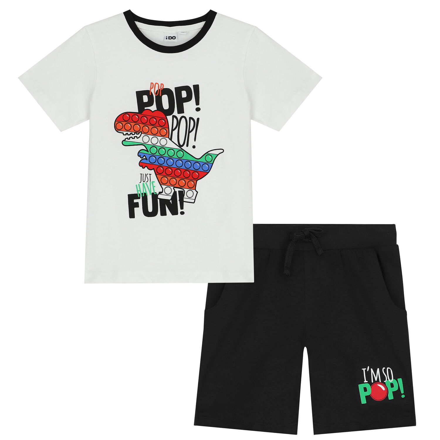 Boys White & Black Dinosaur Shorts Set, 1, hi-res