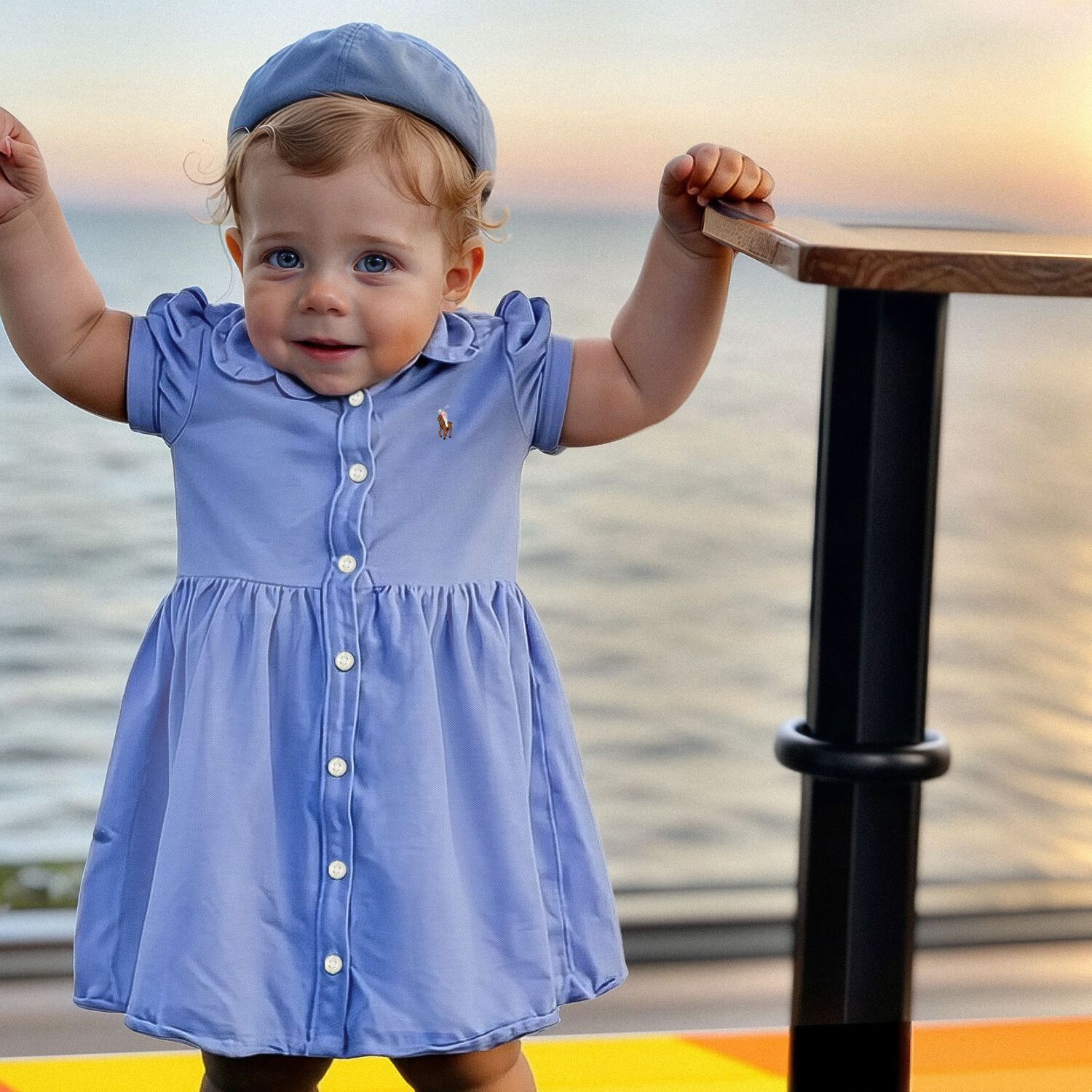 Baby Girls Blue Logo Polo Dress Set, 1, hi-res