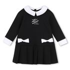 Younger Girls Black & White Logo Pleated Dress, 1, hi-res